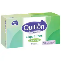 Woolworths Quilton 3 Ply Large & Thick Aloe Vera Facial Tissue offer