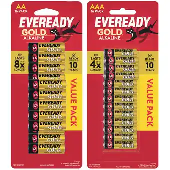 Woolworths Eveready Gold AA or AAA Batteries Pk 16 offer
