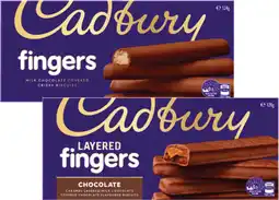 Coles Cadbury Chocolate or Layered Fingers 120g-124g offer