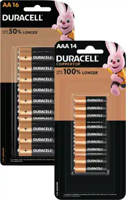 Coles Duracell Coppertop Batteries AA 16 Pack or AAA 14 Pack offer