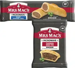 Coles Mrs Mac's Microwaveable Sausage Roll or Meat Pie 175g offer
