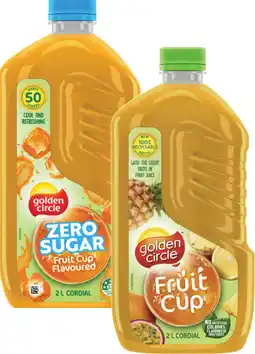 Coles Golden Circle Cordial or Zero Sugar Cordial 2 Litre offer