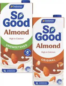 Coles Sanitarium So Good Unsweetened or Original Almond Long Life Milk 1 Litre offer