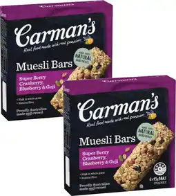 Coles Carman's Nut or Muesli Bars 160g-270g offer