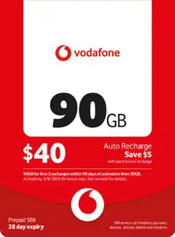Coles Vodafone $40 Prepaid SIM offer