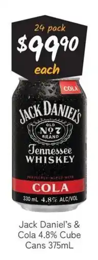Cellarbrations Jack Daniel's & Cola 4.8% Cube Cans offer