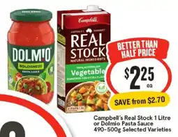 IGA Campbell's Real Stock 1 Litre or Dolmio Pasta Sauce 490-500g Selected Varieties offer