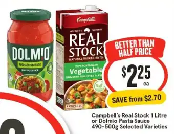 Campbell's Real Stock 1 Litre or Dolmio Pasta Sauce 490-500g Selected Varieties