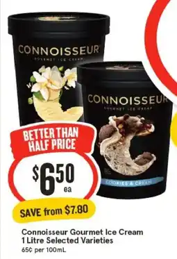IGA Connoisseur Gourmet Ice Cream 1 Litre Selected Varieties offer