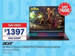 Officeworks Acer 16" Nitro V Ryzen 5 16GB/1TB RTX5050 Gaming Laptop offer