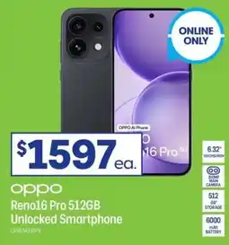 Officeworks oppo Reno16 Pro 512GB Unlocked Smartphone offer