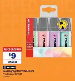 Officeworks Stabilo Boss Highlighter Pastel 4 Pack offer