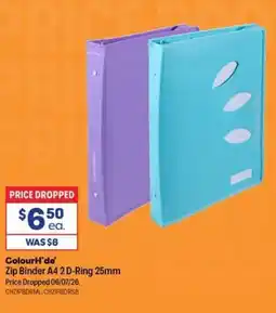 Officeworks ColourH'de Zip Binder A4 2 D-Ring 25mm offer