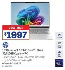 Officeworks hp 16" Omnibook 3 Intel® Core™ Ultra 7 32/512GB Copilot+ PC offer