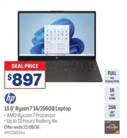 Officeworks HP 15.6" Ryzen 7 16/256GB Laptop offer