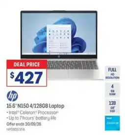 Officeworks hp 15.6" N150 4/128GB Laptop offer