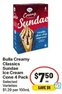 IGA Bulla Creamy Classics Sundae Ice Cream Cone offer