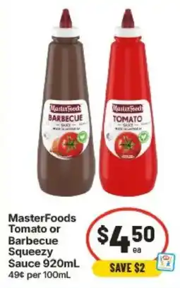 IGA MasterFoods Tomato or Barbecue Squeezey Sauce offer
