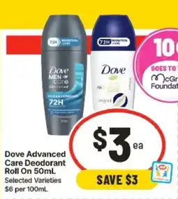 IGA Dove Advanced Care Deodorant Roll On offer