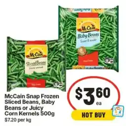 IGA McCain Snap Frozen Sliced Beans, Baby Beans or Juicy Corn Kernels offer