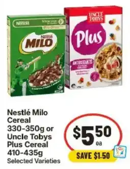 IGA Nestlé Milo Cereal or Uncle Tobys Plus Cereal offer