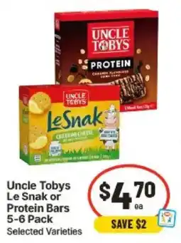IGA Uncle Tobys Le Snak or Protein Bars offer
