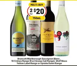 IGA Brancott Marlborough Sauvignon Blanc, 19 Crimes Range (Excl Snoop Cali Range), Wolf Blass Yellow Label Range offer