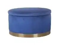 LivingStyles Owain Commercial Grade Velvet Fabric Round Storage Ottoman, Large, Navy offer