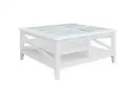 LivingStyles Hastings Glass Top Wooden Square Coffee Table, 100cm offer