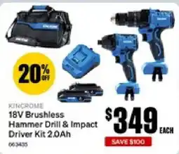 SuperCheap Auto Kincrome 18V Brushless Hammer Drill & Impact Driver Kit 2.0Ah offer