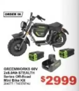 Total Tools Greenworks 60V 2x8.0Ah Stealth Series Off-Road Mini Bike Kit offer