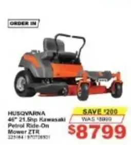 Total Tools Husqvarna 46" 21.5hp Kawasaki Petrol Ride-On Mower ZTR offer