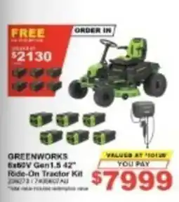 Total Tools Greenworks 6x60V Gen1.5 42" Ride-On Tractor Kit offer