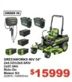 Total Tools Greenworks 60V 54" Ride-On Mower Kit offer