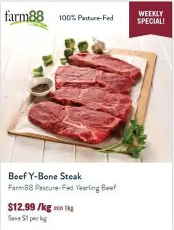 Beef Y-Bone Steak Farm88 Pasture-Fed Yearling Beef