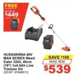 Total Tools Husqvarna 40V Max Series Weed Eater 320iL 40cm (16") 1x4.0Ah Line Trimmer Kit offer