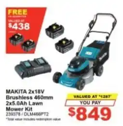 Total Tools Makita 2x18V Brushless 460mm 2x5.0Ah Lawn Mower Kit offer