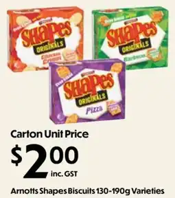 Campbells Wholesale Arnotts Shapes Biscuits Varieties offer