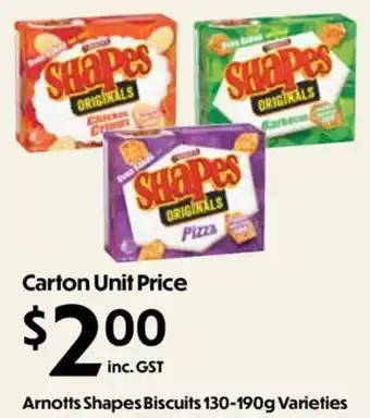 Arnotts Shapes Biscuits Varieties