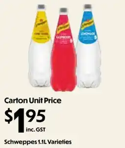 Campbells Wholesale Schweppes 1.1L Varieties offer