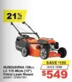 Total Tools Husqvarna 139cc LC 118 46cm (18") Petrol Lawn Mower offer