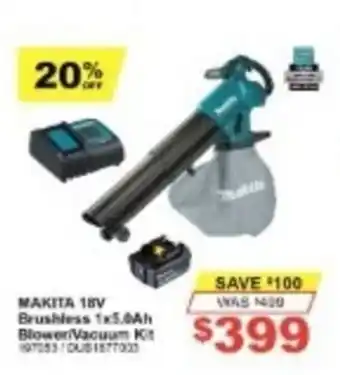 Total Tools Makita 18V Brushless 1x5.0Ah Blower/Vacuum Kit offer