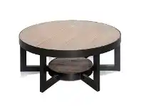 LivingStyles Ormsta Reclaimed Pine Timber & Iron Round Coffee Table, 90cm offer