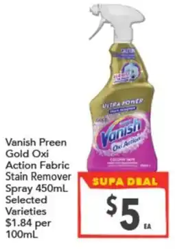 Supa Valu Vanish Preen Gold Oxi Action Fabric Stain Remover Spray offer