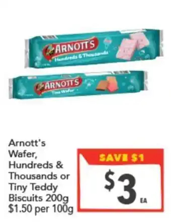 Arnott's Wafer, Hundreds & Thousands or Tiny Teddy Biscuits