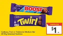 Supa Valu Cadbury, Fry's or Toblerone Medium Bar offer