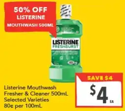 Supa Valu Listerine Mouthwash Fresher & Cleaner offer
