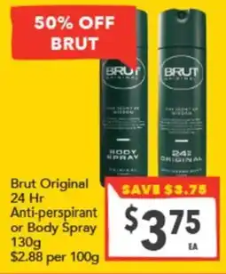 Supa Valu Brut Original 24 Hr Anti-perspirant or Body Spray offer