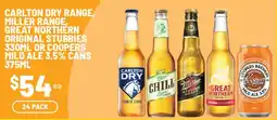 Supa Valu Carlton Dry Range, Miller Range, Great Northern Original Stubbies or Coopers Mild Ale 3.5% Cans offer