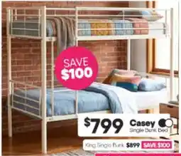 ComfortStyle Furniture & Bedding Casey Single Bunk Bed offer